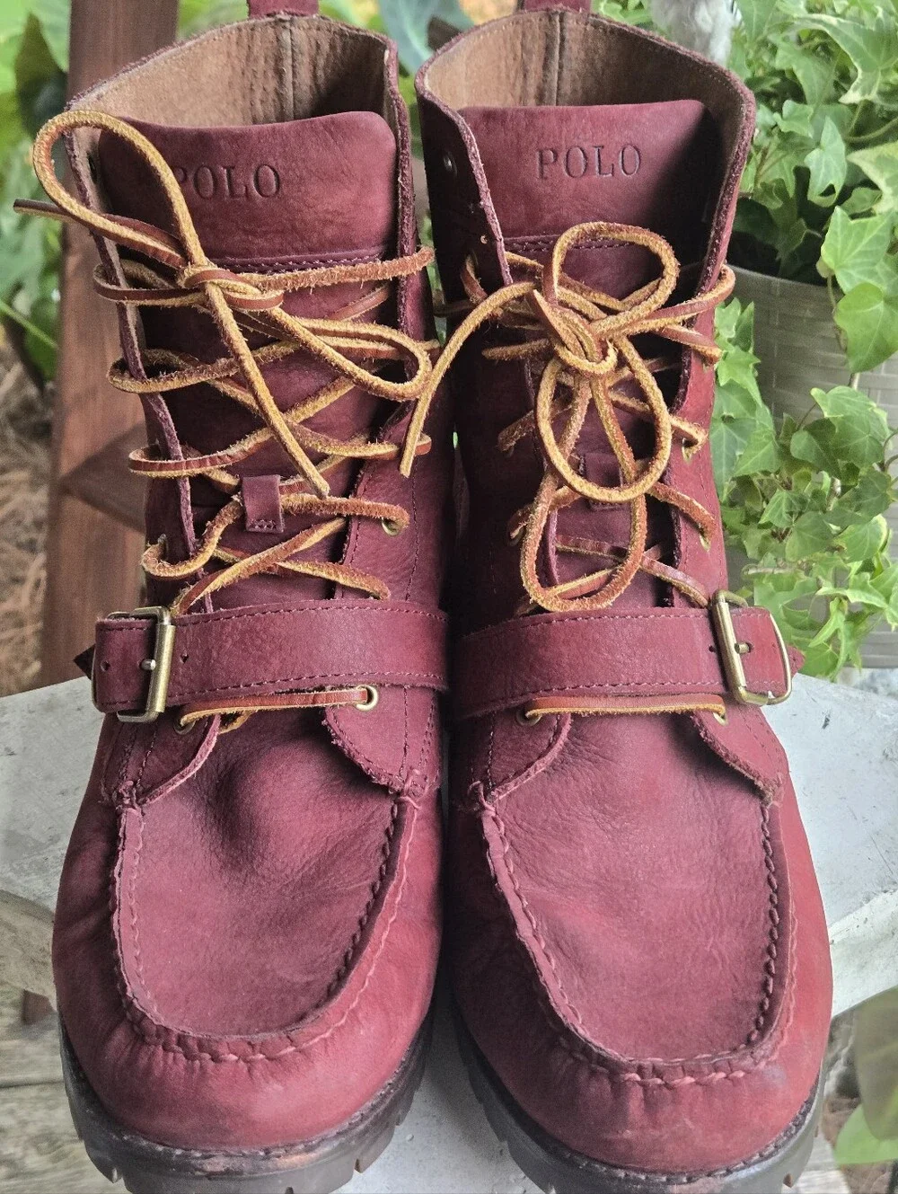 Polo Ralph Lauren Ranger Burgundy Leather Lace-up Boot Size 11